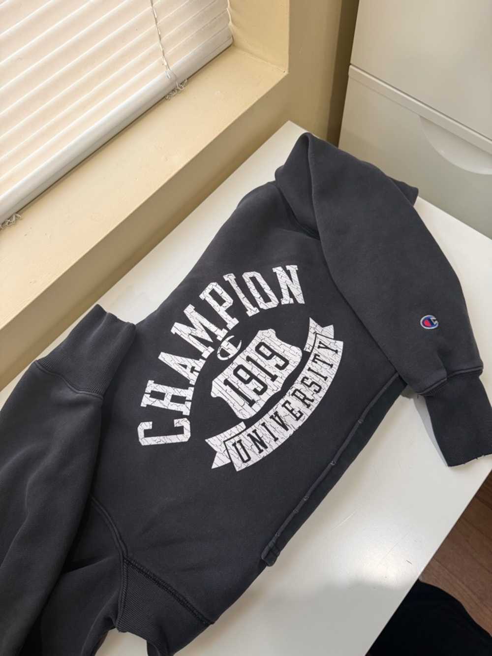 Champion Black Crewneck Sweatshirt with White 'University 1919' Graphic